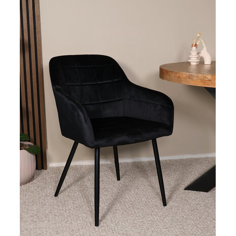 Lizzely Garden & Living Eetkamerstoel met armleuning Barbara zwart velvet eetstoel