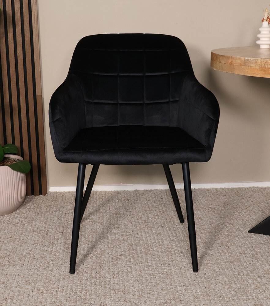 Eetkamerstoel met armleuning Barbara zwart velvet eetstoel
