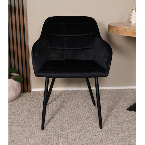 Lizzely Garden & Living Eetkamerstoel met armleuning Barbara zwart velvet eetstoel
