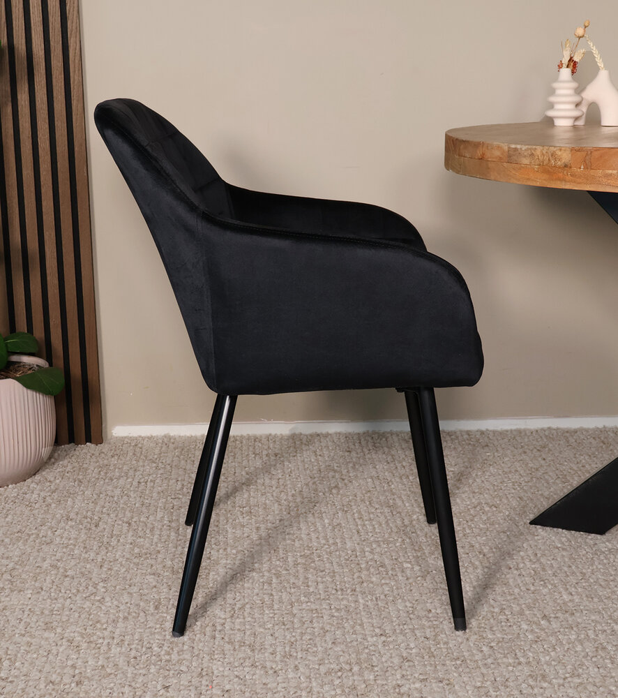 Eetkamerstoel met armleuning Barbara zwart velvet eetstoel