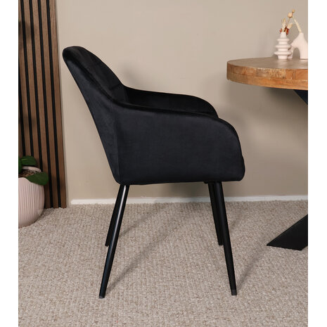 Lizzely Garden & Living Eetkamerstoel met armleuning Barbara zwart velvet eetstoel