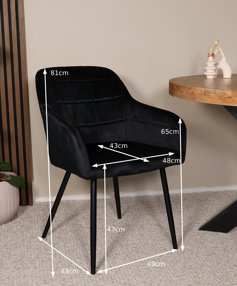 Eetkamerstoel met armleuning Barbara zwart velvet eetstoel