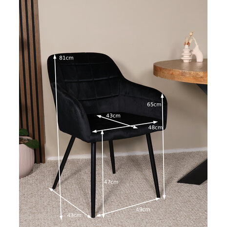 Lizzely Garden & Living Eetkamerstoel met armleuning Barbara zwart velvet eetstoel