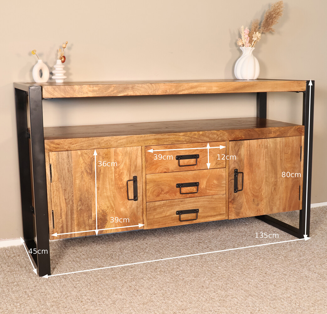 TV meubel mangohout Robin 135cm industrieel duurzaam massief hout mango
