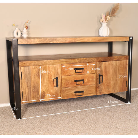 Lizzely Garden & Living TV meubel mangohout Robin 135cm industrieel duurzaam massief hout mango