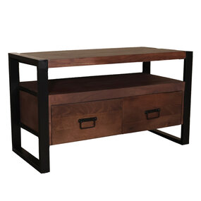 Lizzely Garden & Living TV meubel industrieel mangohout Ilse 100cm walnoot bruin tv kast duurzaam mango massief hout tv-meubel