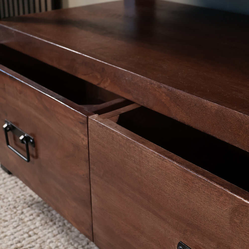 TV meubel industrieel mangohout Ilse 150cm walnoot bruin tv kast duurzaam mango massief hout tv-meubel
