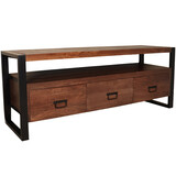 Lizzely Garden & Living TV meubel industrieel mangohout Ilse 150cm walnoot bruin tv kast duurzaam mango massief hout tv-meubel