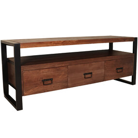 Lizzely Garden & Living TV meubel industrieel mangohout Ilse 150cm walnoot bruin tv kast duurzaam mango massief hout tv-meubel Lizzely Garden & Living TV meubel industrieel mangohout Ilse 150cm walnoot bruin tv kast duurzaam mango massief hout tv-meubel