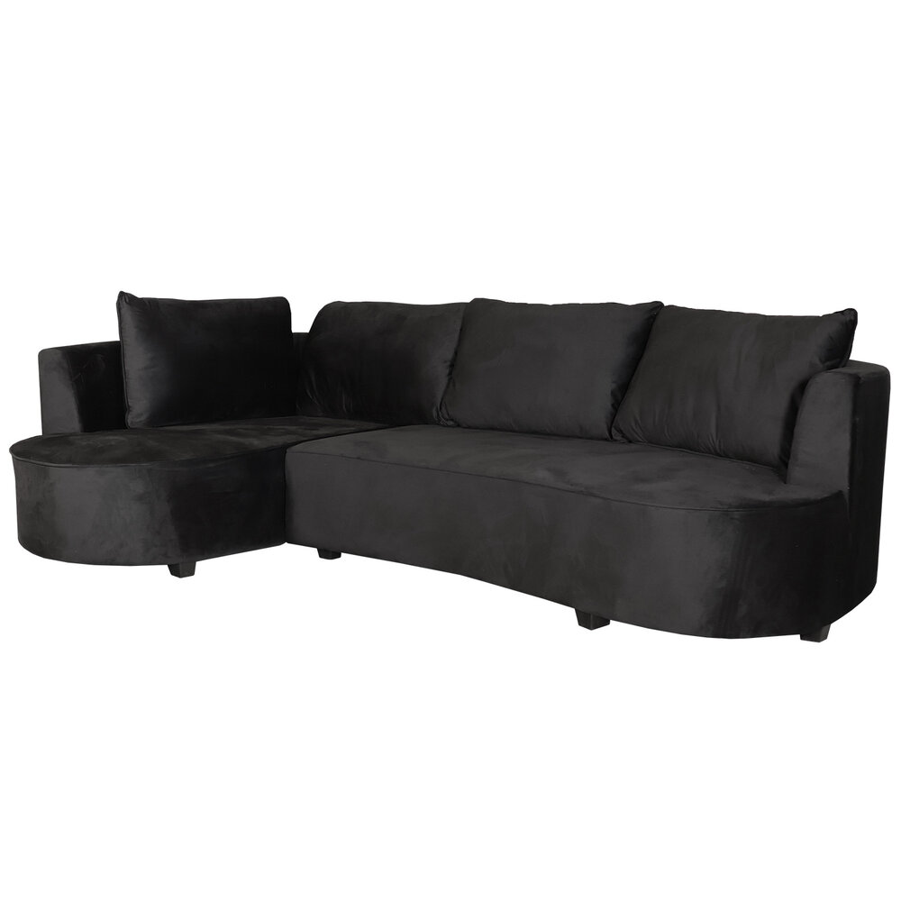 Hoekbank Lando 270cm bank zwart velvet bankstel links loungebank