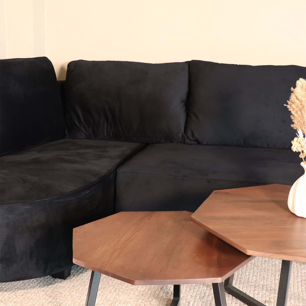 Hoekbank Lando 270cm bank zwart velvet bankstel links loungebank