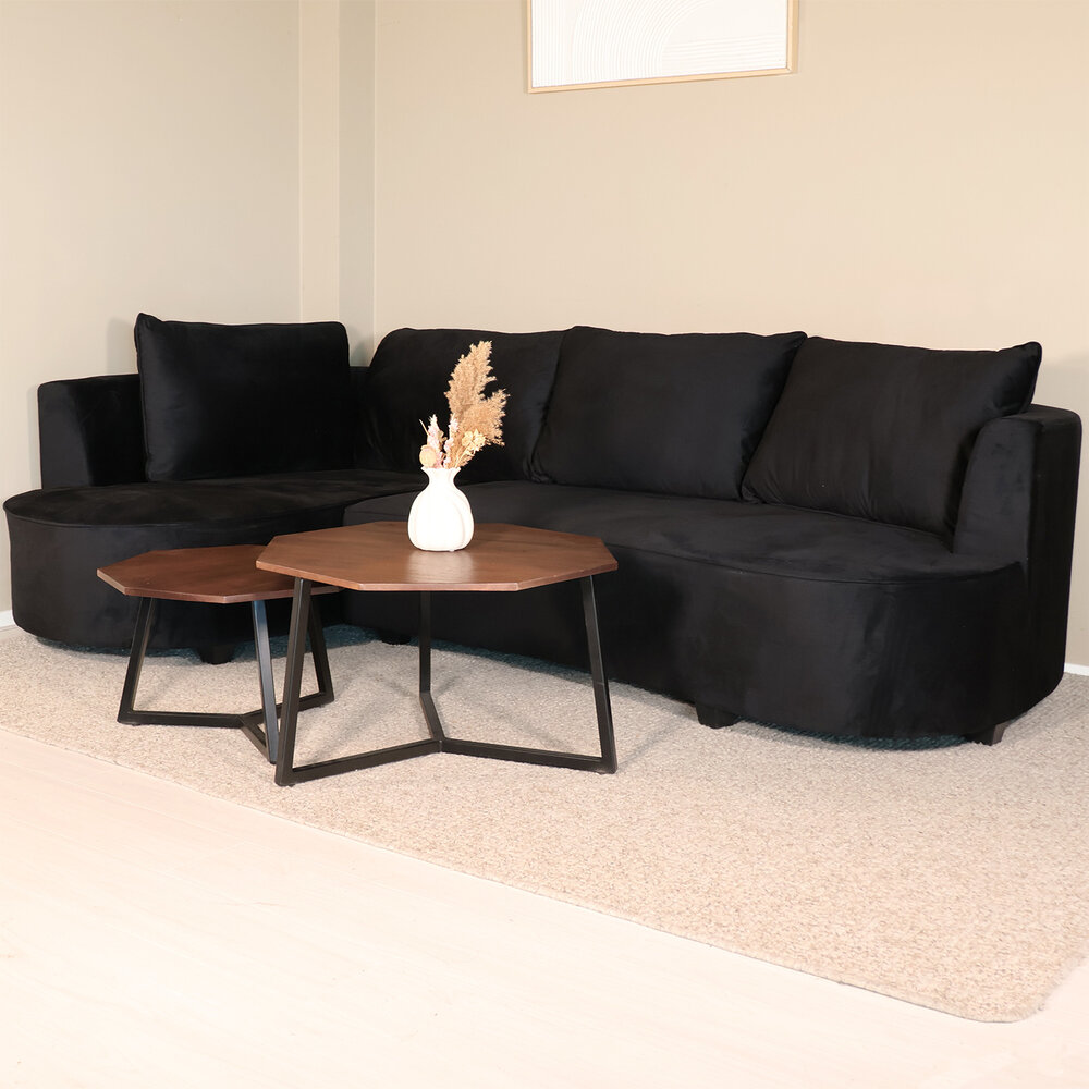 Hoekbank Lando 270cm bank zwart velvet bankstel links loungebank