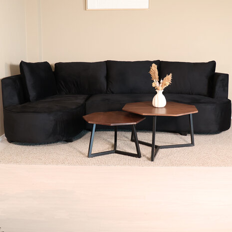 Lizzely Garden & Living Hoekbank Lando 270cm bank zwart velvet bankstel links loungebank