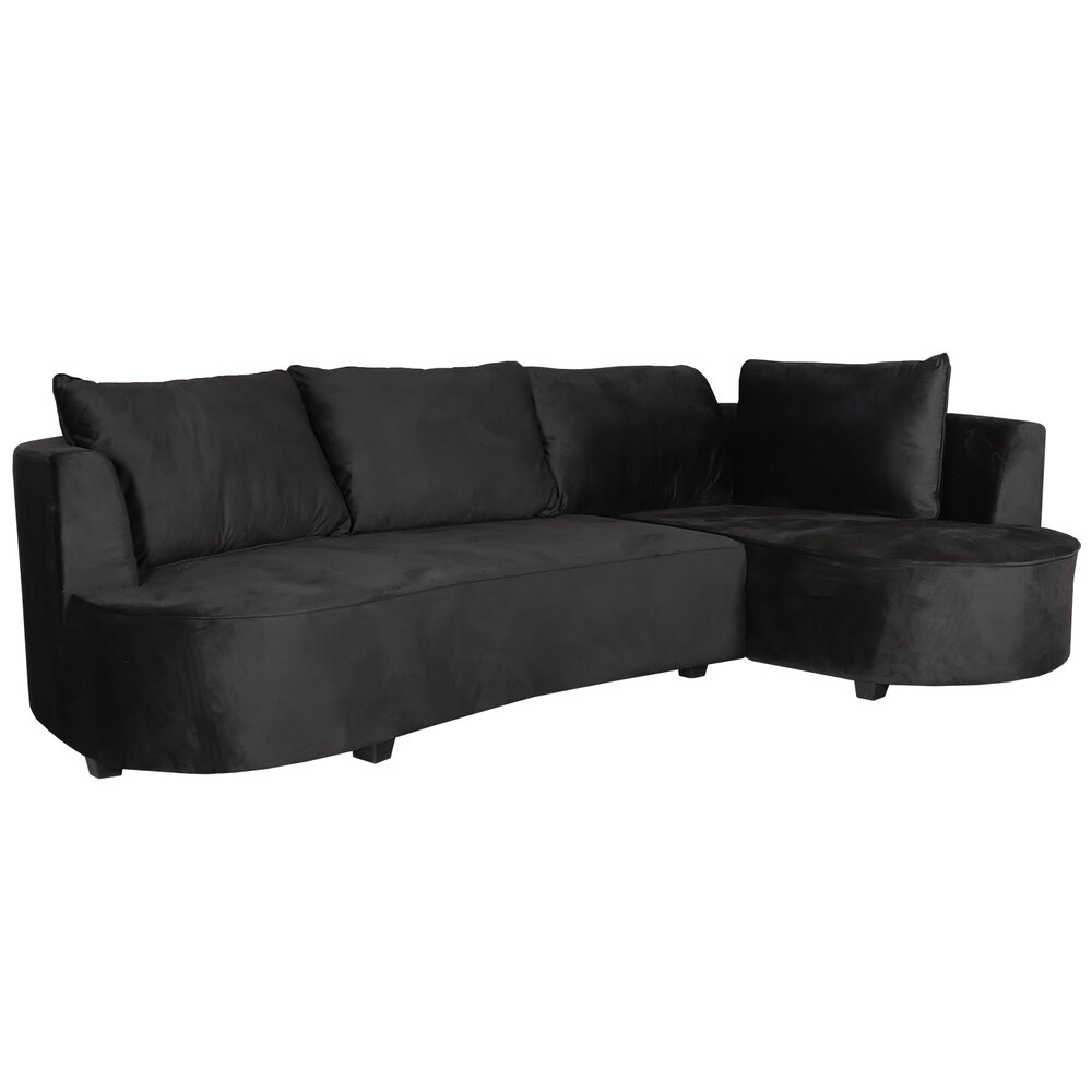Hoekbank Lando 270cm bank zwart velvet bankstel rechts loungebank