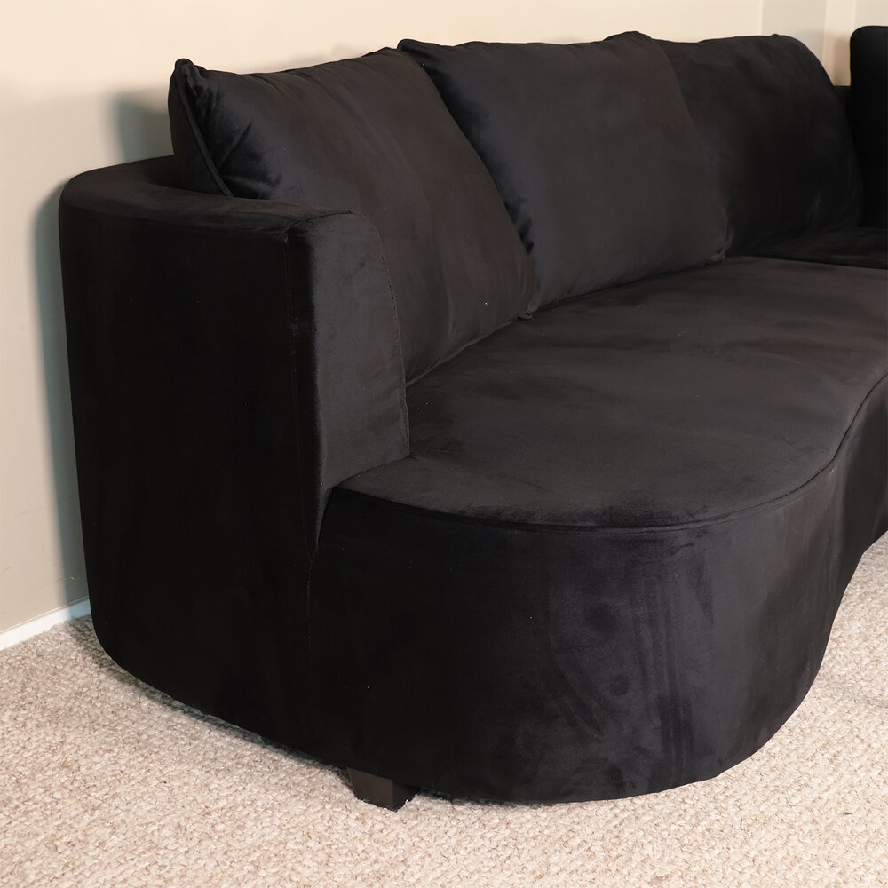 Hoekbank Lando 270cm bank zwart velvet bankstel rechts loungebank