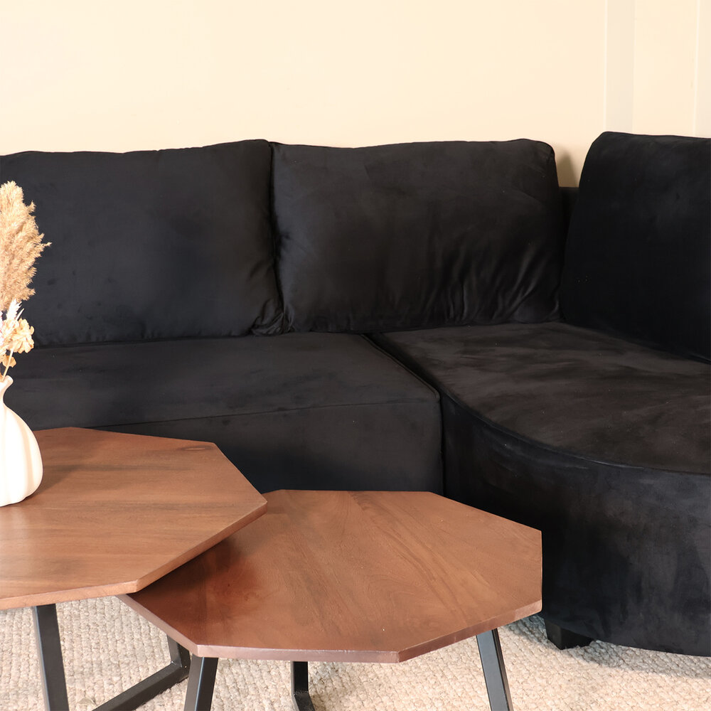 Hoekbank Lando 270cm bank zwart velvet bankstel rechts loungebank