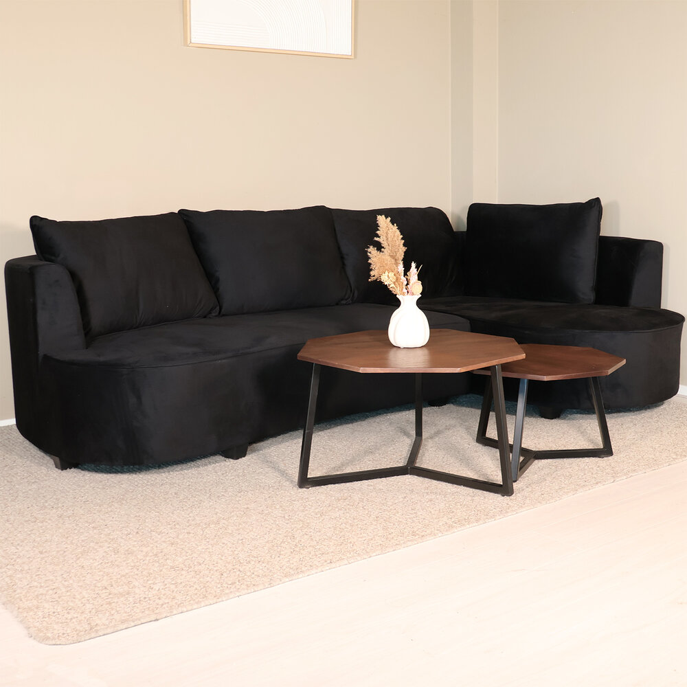Hoekbank Lando 270cm bank zwart velvet bankstel rechts loungebank
