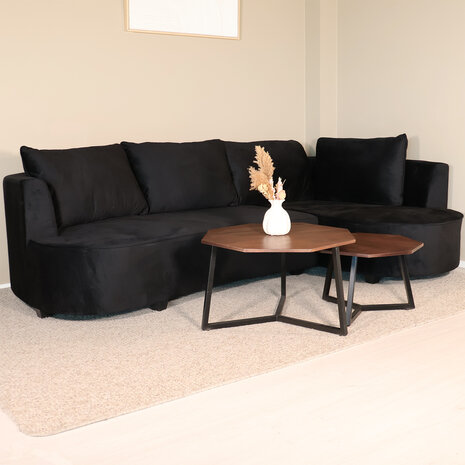 Lizzely Garden & Living Hoekbank Lando 270cm bank zwart velvet bankstel rechts loungebank