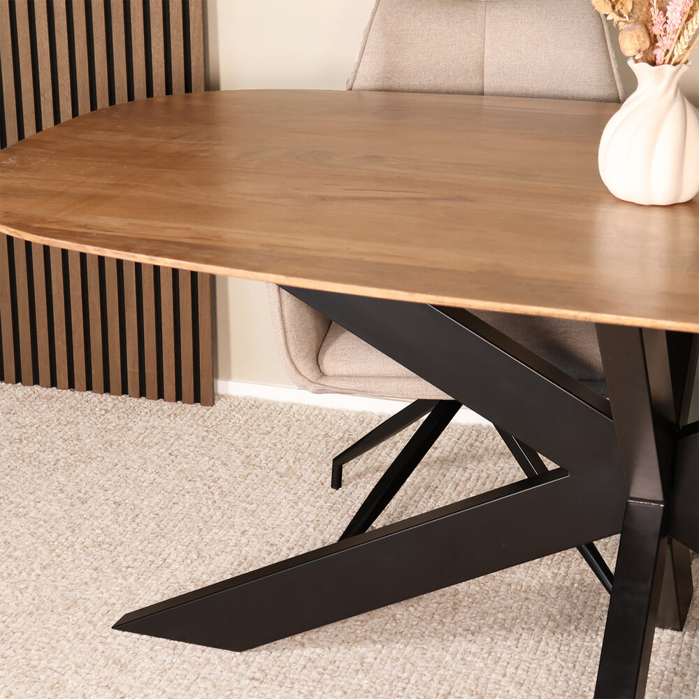Eettafel deens ovaal mangohout 180cm Austin lichtbruin ovale tafel duurzaam mango eetkamertafel