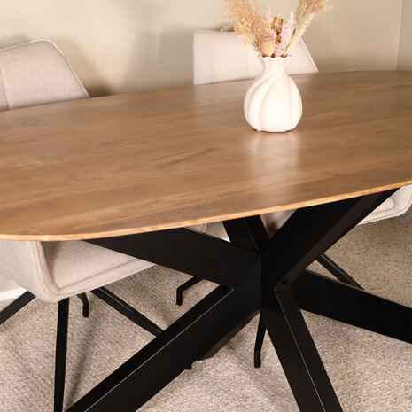 Lizzely Garden & Living Eettafel deens ovaal mangohout 180cm Austin lichtbruin ovale tafel duurzaam mango eetkamertafel