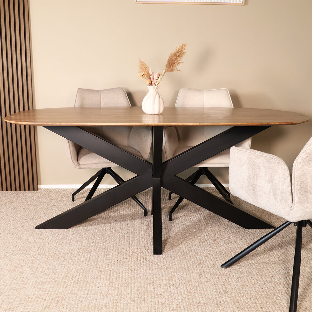Eettafel deens ovaal mangohout 180cm Austin lichtbruin ovale tafel duurzaam mango eetkamertafel