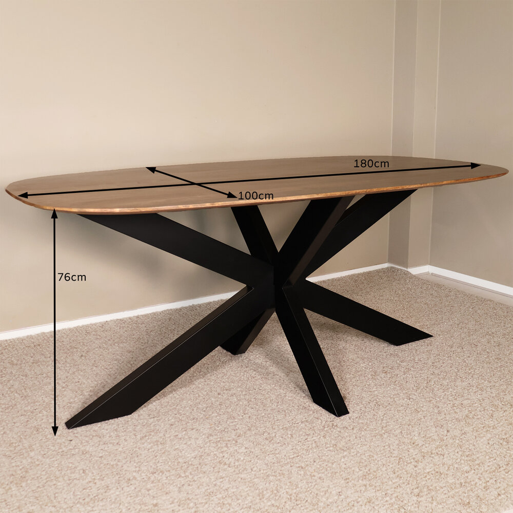 Eettafel deens ovaal mangohout 180cm Austin lichtbruin ovale tafel duurzaam mango eetkamertafel