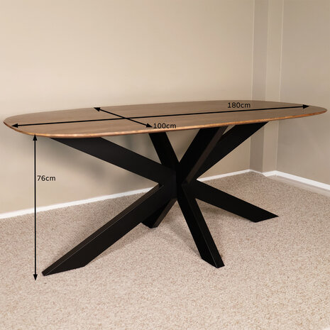 Lizzely Garden & Living Eettafel deens ovaal mangohout 180cm Austin lichtbruin ovale tafel duurzaam mango eetkamertafel