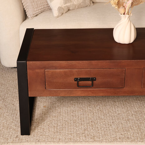 Lizzely Garden & Living Salontafel rechthoekig met lades walnoot bruin mangohout 120cm Kai