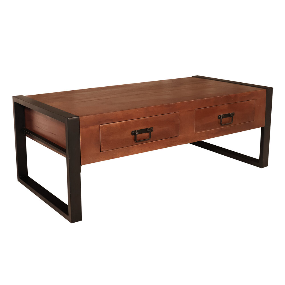 Salontafel rechthoekig met lades walnoot bruin mangohout 120cm Kai