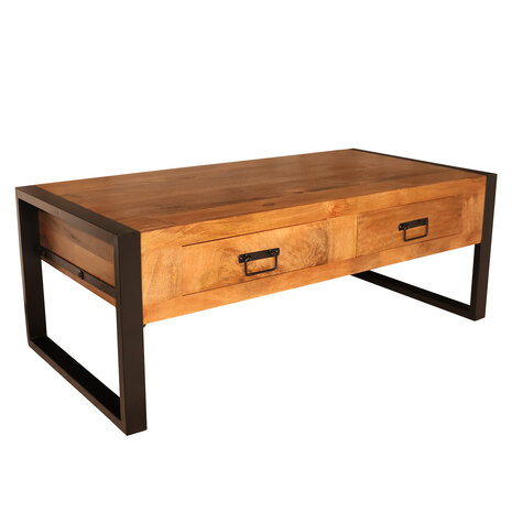 Lizzely Garden & Living Salontafel mangohout Kai met lades 120cm industrieel duurzaam massief hout mango Lizzely Garden & Living Salontafel mangohout Kai met lades 120cm industrieel duurzaam massief hout mango