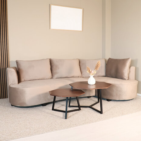 Lizzely Garden & Living Hoekbank Lando 270cm bank taupe velvet bankstel rechts loungebank