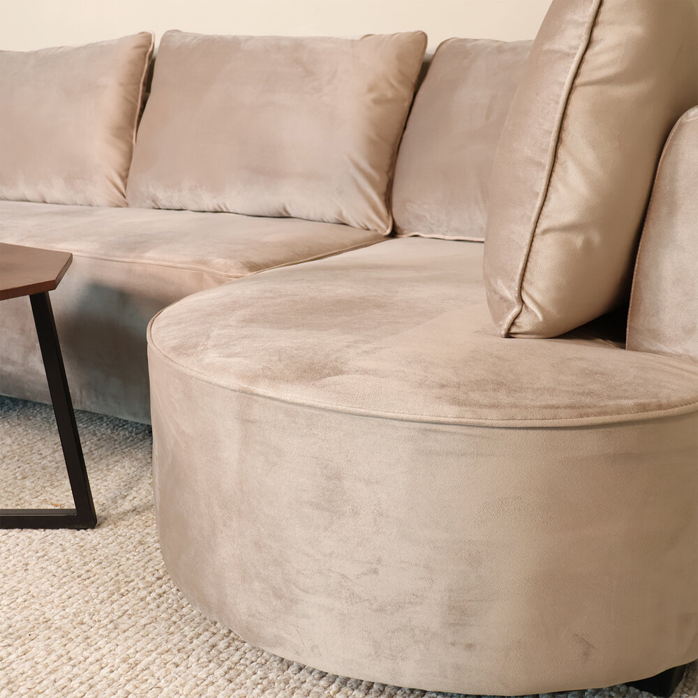 Hoekbank Lando 270cm bank taupe velvet bankstel rechts loungebank