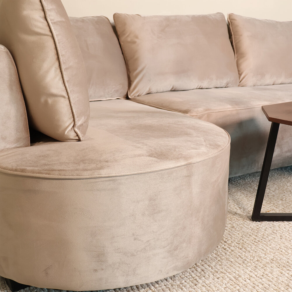 Hoekbank Lando 270cm bank taupe velvet bankstel links loungebank