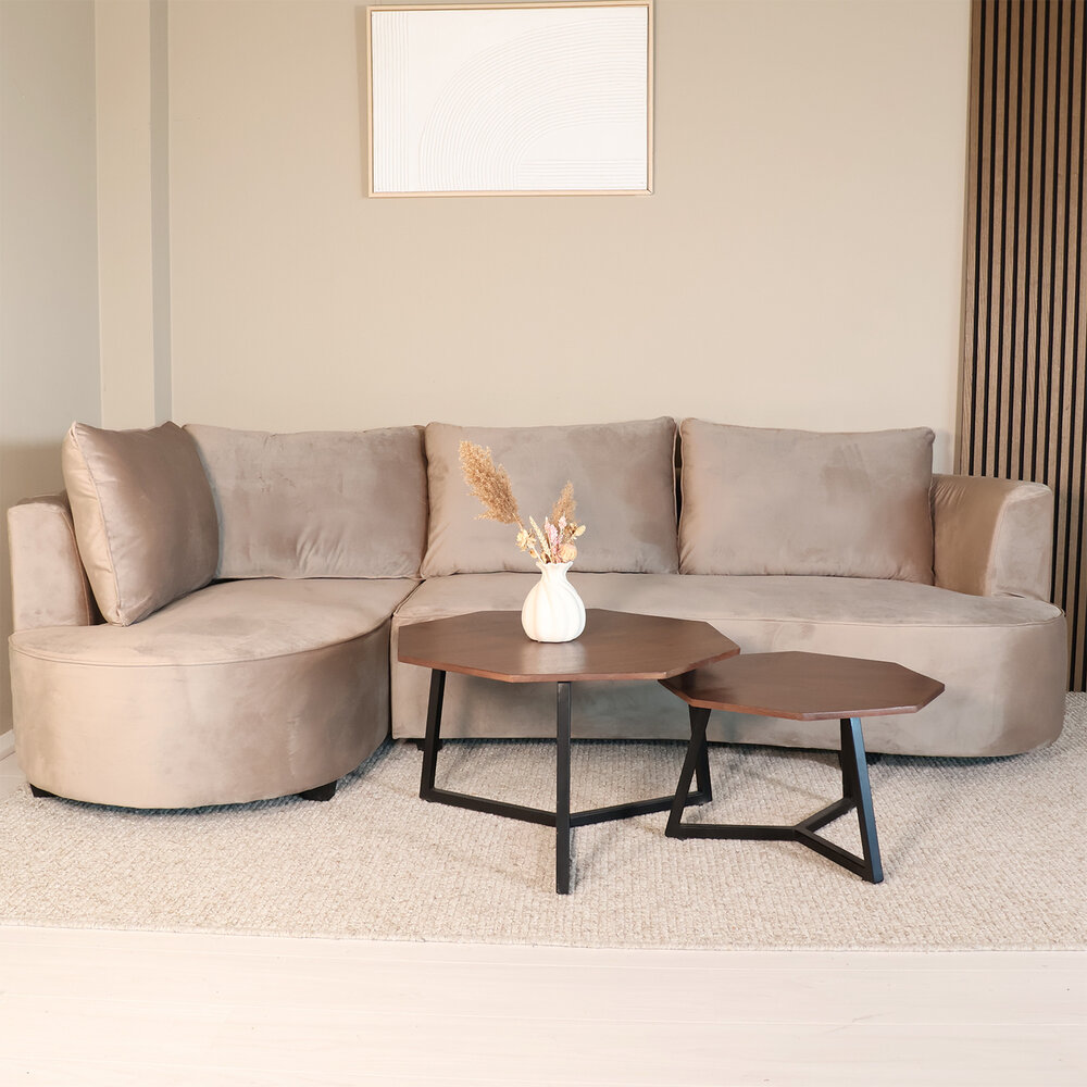 Hoekbank Lando 270cm bank taupe velvet bankstel links loungebank
