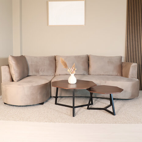 Lizzely Garden & Living Hoekbank Lando 270cm bank taupe velvet bankstel links loungebank