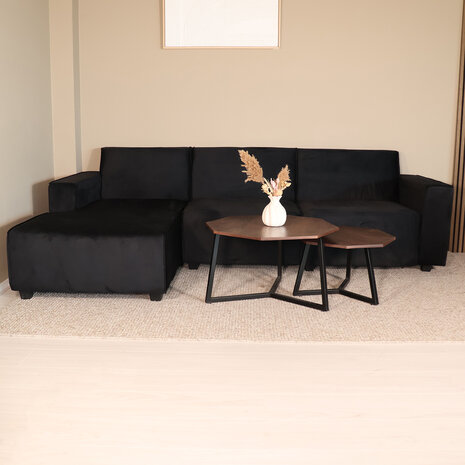 Lizzely Garden & Living Hoekbank design Riley 270cm bank zwart velvet loungebank links