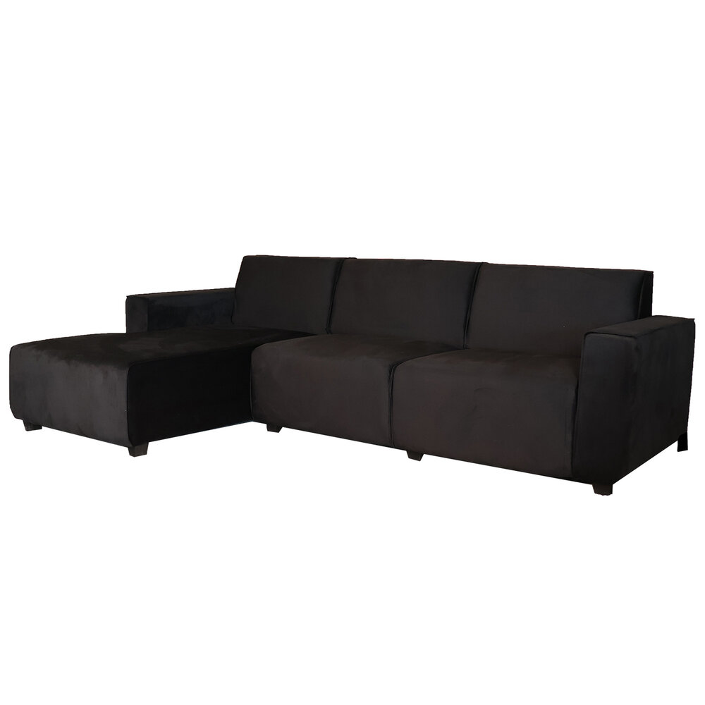 Hoekbank design Riley 270cm bank zwart velvet loungebank links