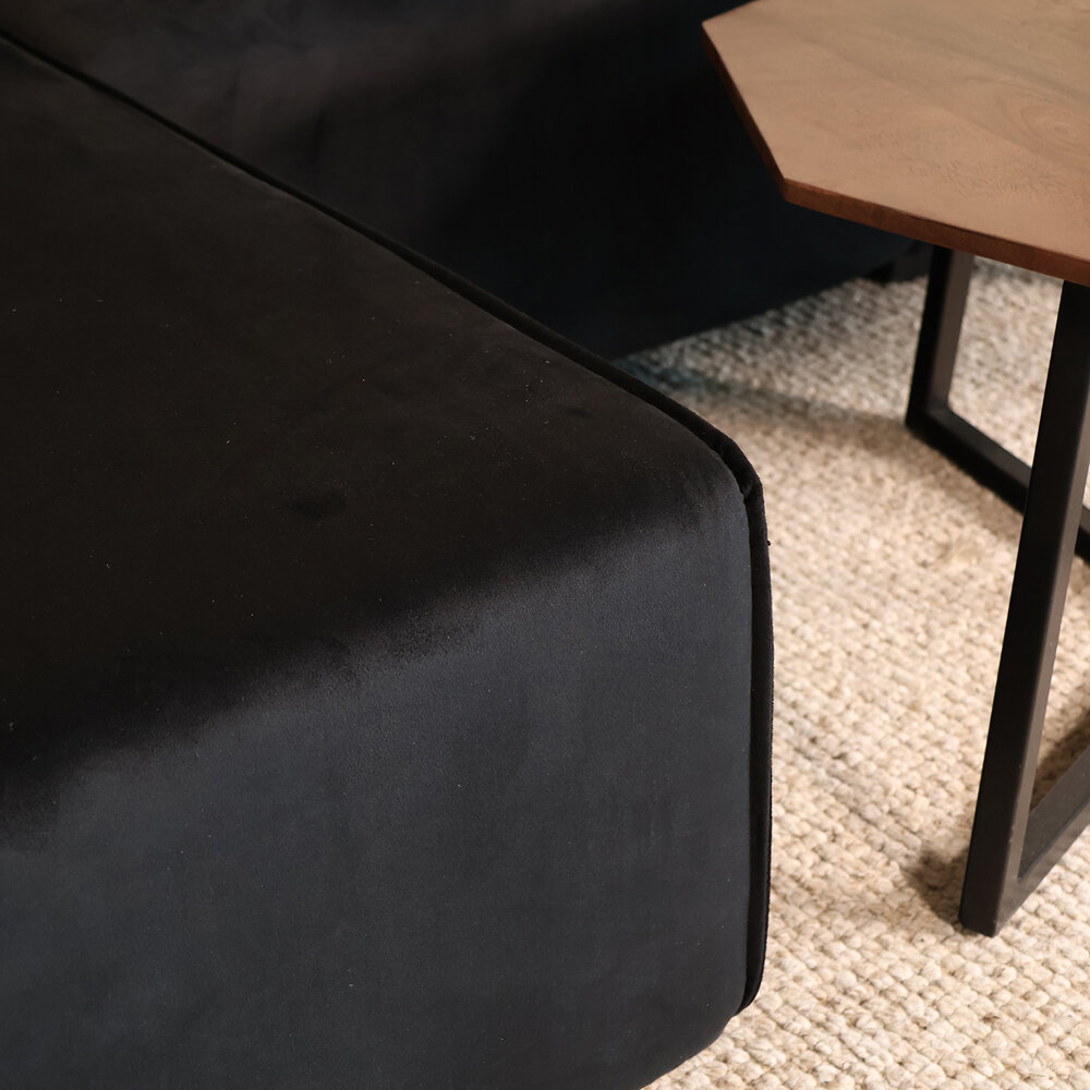 Hoekbank design Riley 270cm bank zwart velvet loungebank links