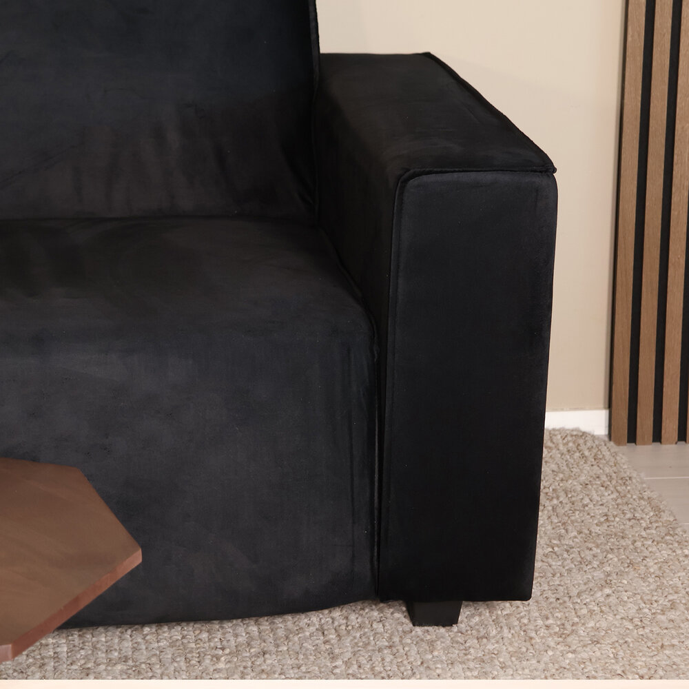 Hoekbank design Riley 270cm bank zwart velvet loungebank links
