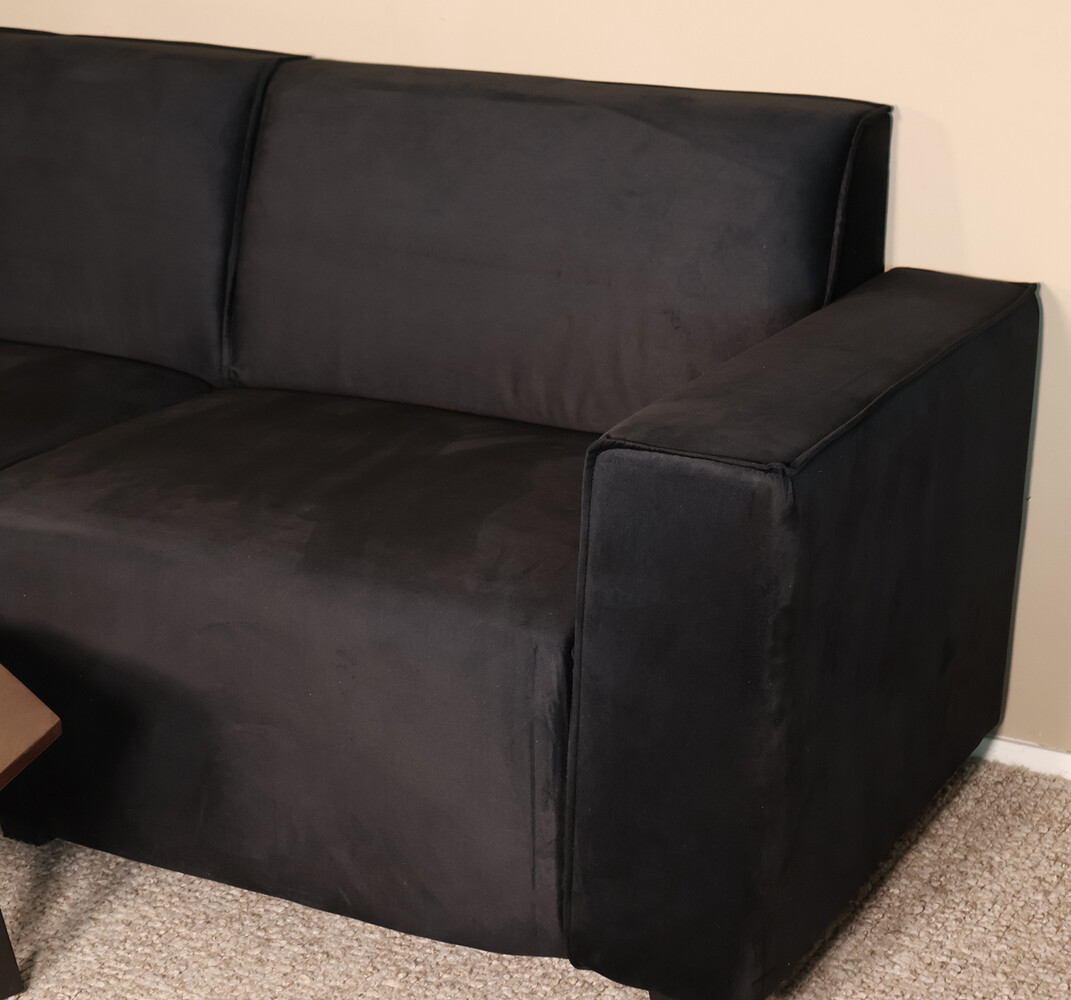 Hoekbank design Riley 270cm bank zwart velvet loungebank links