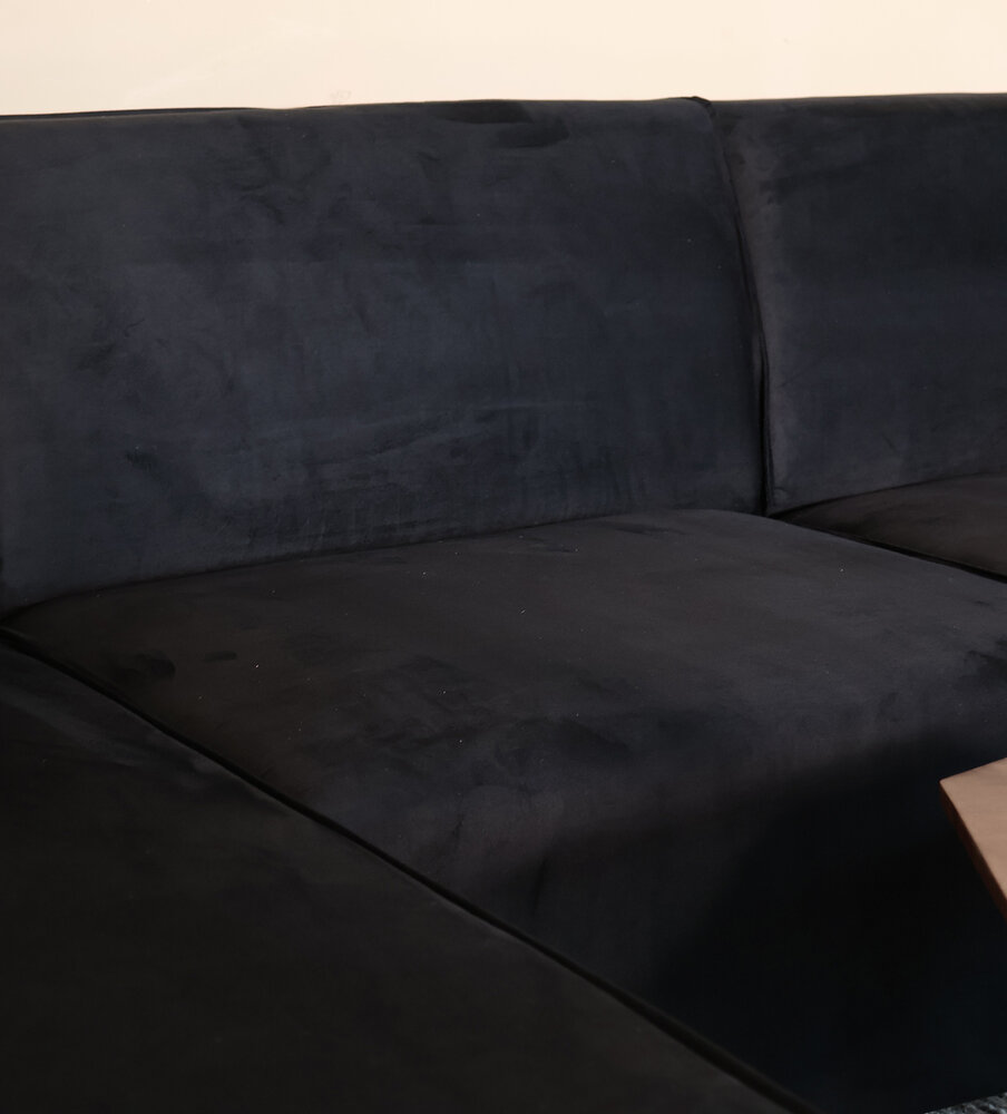 Hoekbank design Riley 270cm bank zwart velvet loungebank links