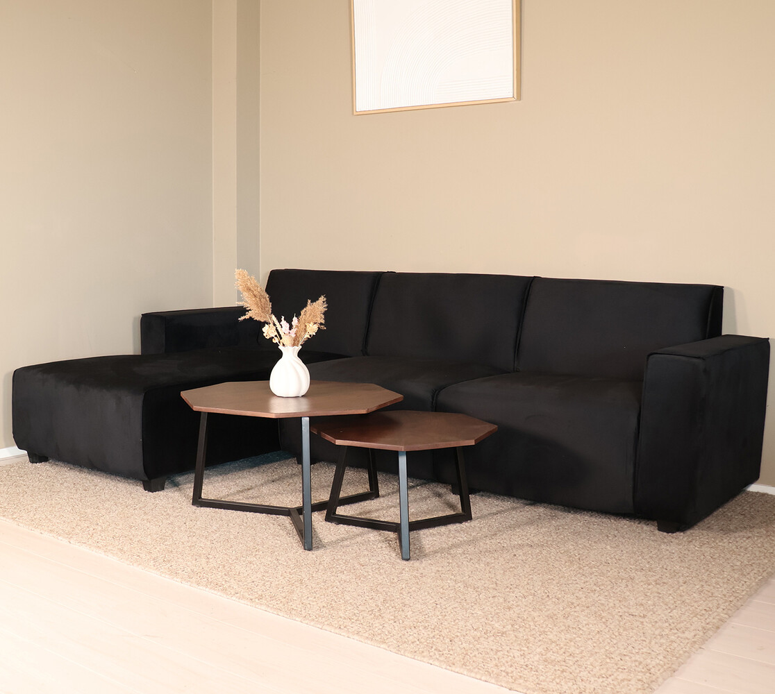 Hoekbank design Riley 270cm bank zwart velvet loungebank links
