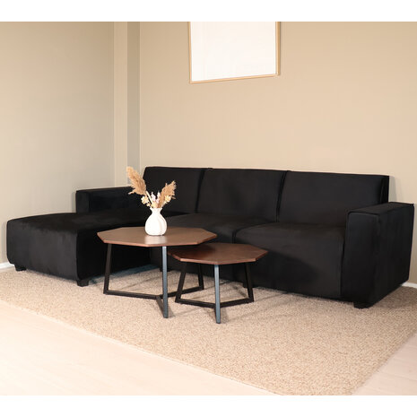 Lizzely Garden & Living Hoekbank design Riley 270cm bank zwart velvet loungebank links