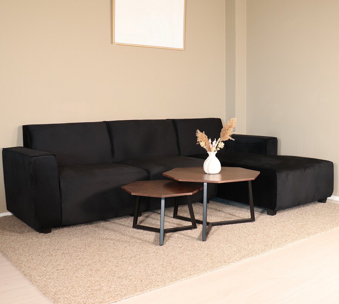 Hoekbank design Riley 270cm bank zwart velvet loungebank rechts