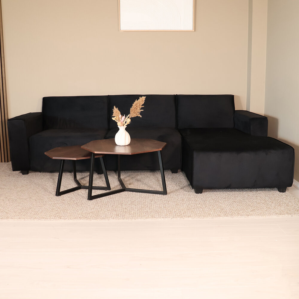 Hoekbank design Riley 270cm bank zwart velvet loungebank rechts