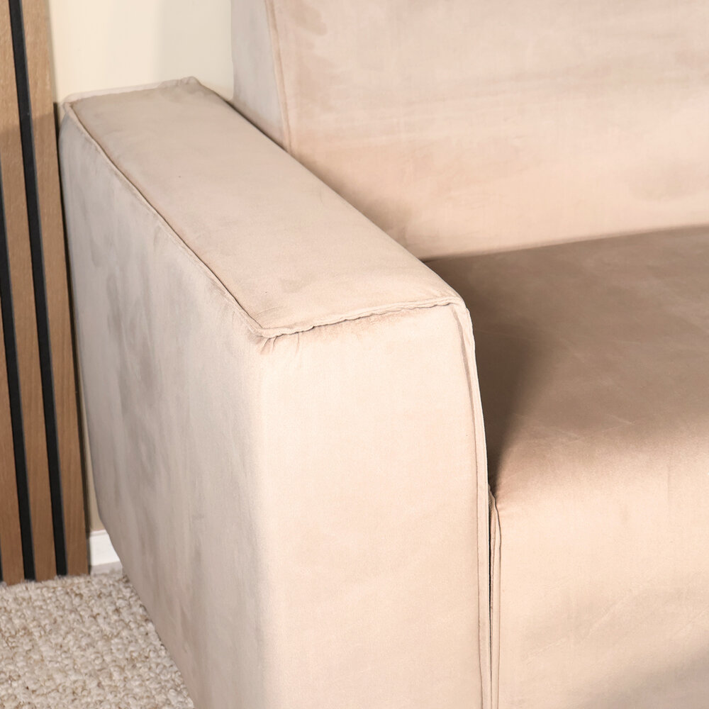 Hoekbank design Riley 270cm bank champagne velvet loungebank rechts