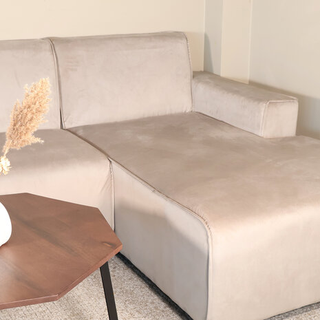 Lizzely Garden & Living Hoekbank design Riley 270cm bank champagne velvet loungebank rechts