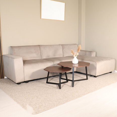 Lizzely Garden & Living Hoekbank design Riley 270cm bank champagne velvet loungebank rechts