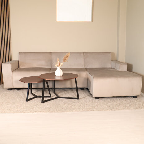 Lizzely Garden & Living Hoekbank design Riley 270cm bank champagne velvet loungebank rechts