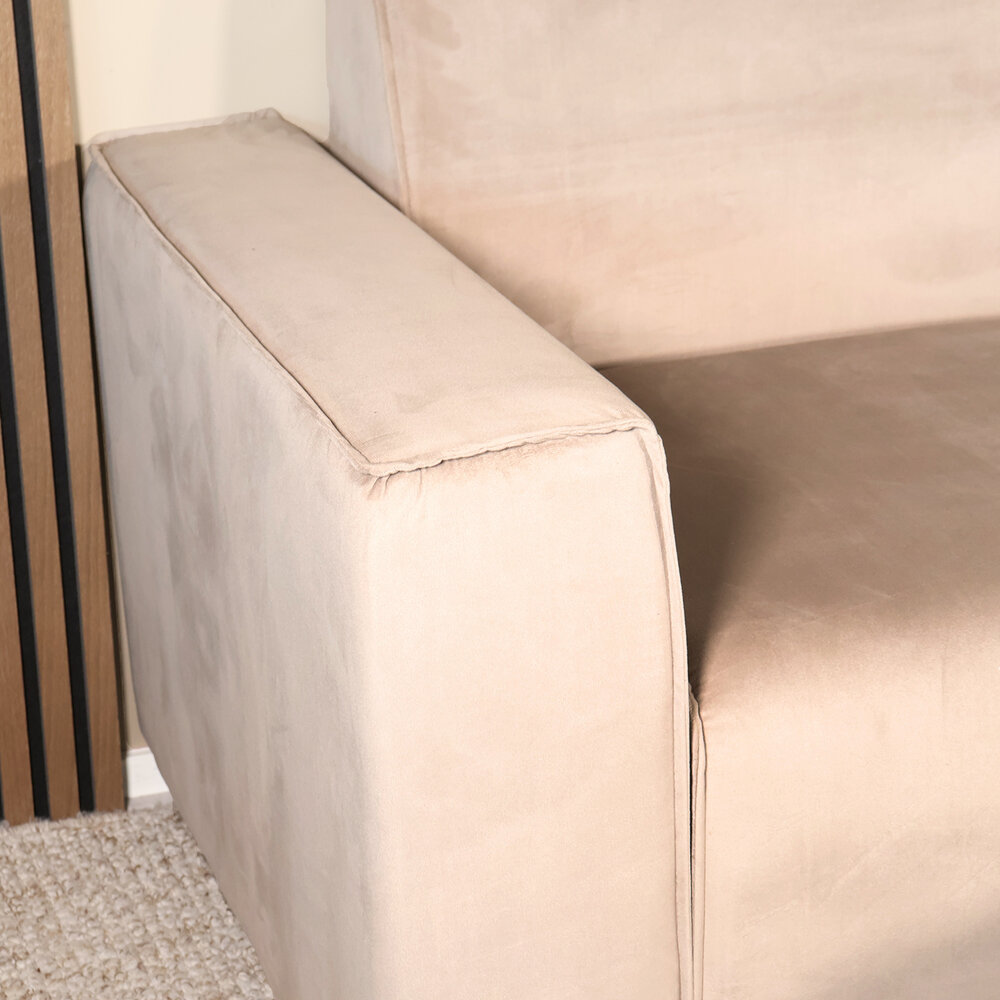 Hoekbank design Riley 270cm bank champagne velvet loungebank links